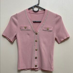 Pink Short Sleeve Cardigan with Gold Buttons Size M